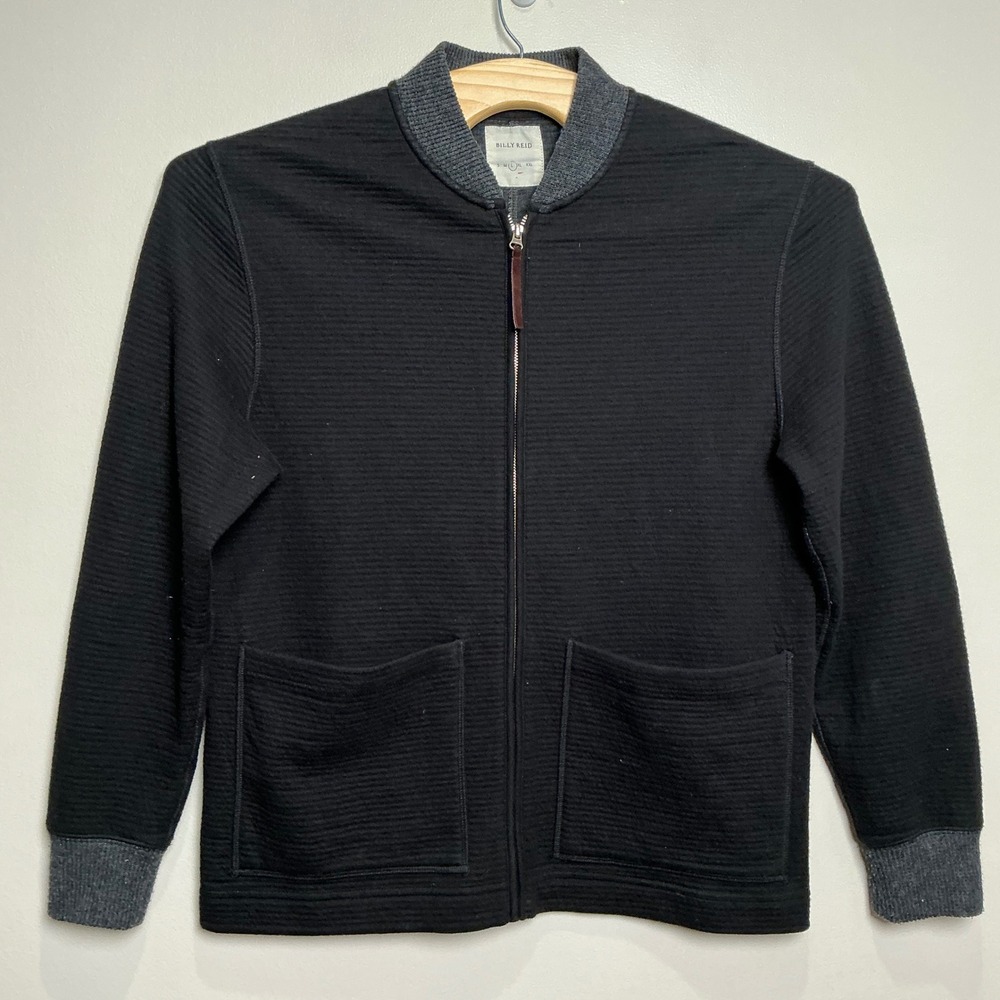 Billy Reid Men's Bomber Jacket Size Large Black Full Zip Waffle Knit